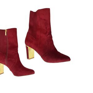IMAN Burgundy Heeled Boots with Metallic Gold Heel
